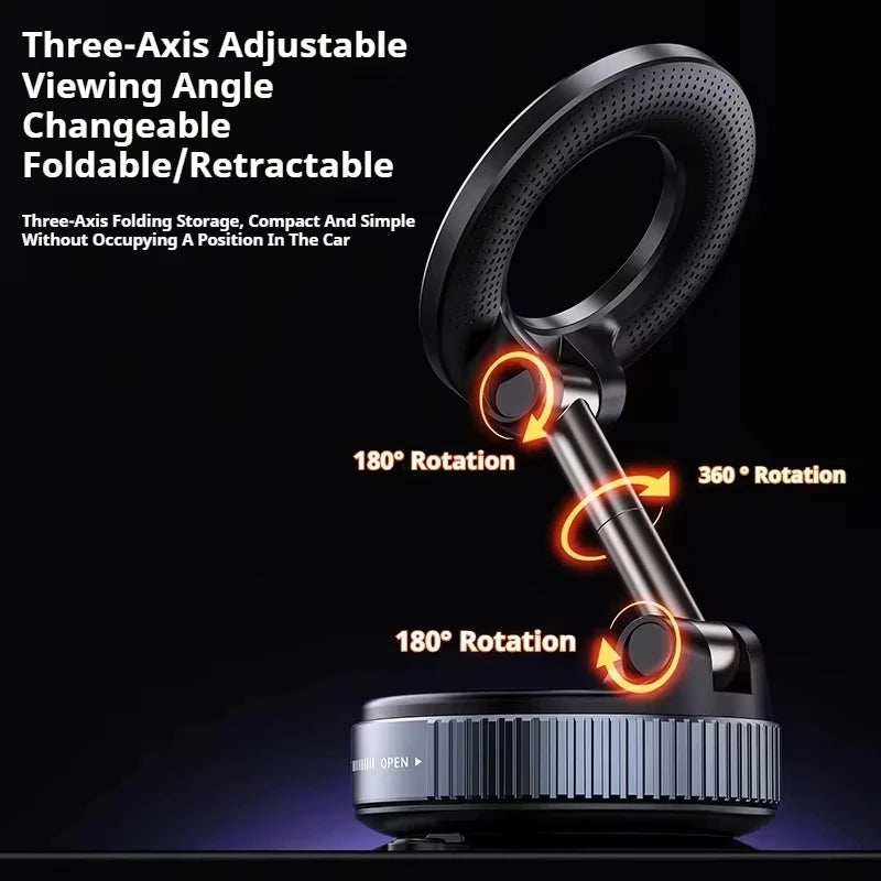 Magsafe Car Phone Holder Suction Cup Vacuum Magnetic Phone Stand 360° rotatable and Foldable Suction Phone Holder