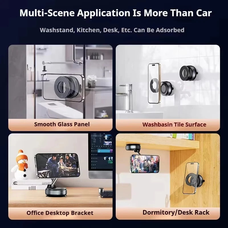 Magsafe Car Phone Holder Suction Cup Vacuum Magnetic Phone Stand 360° rotatable and Foldable Suction Phone Holder